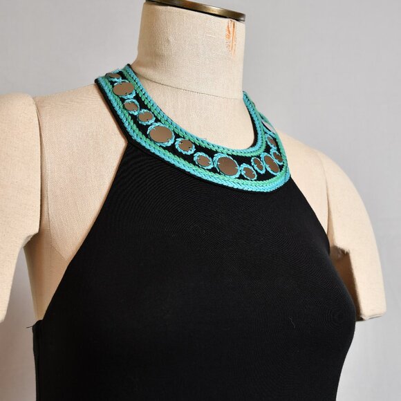 INC Interna- Tribal Deep Black Dress Mirrored Sequin Embellishment- NWT - Size M - Picture 2 of 8